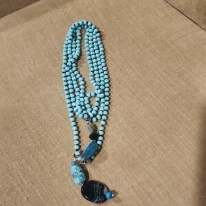 Source Unknown Turquoise and Black Beaded Necklace